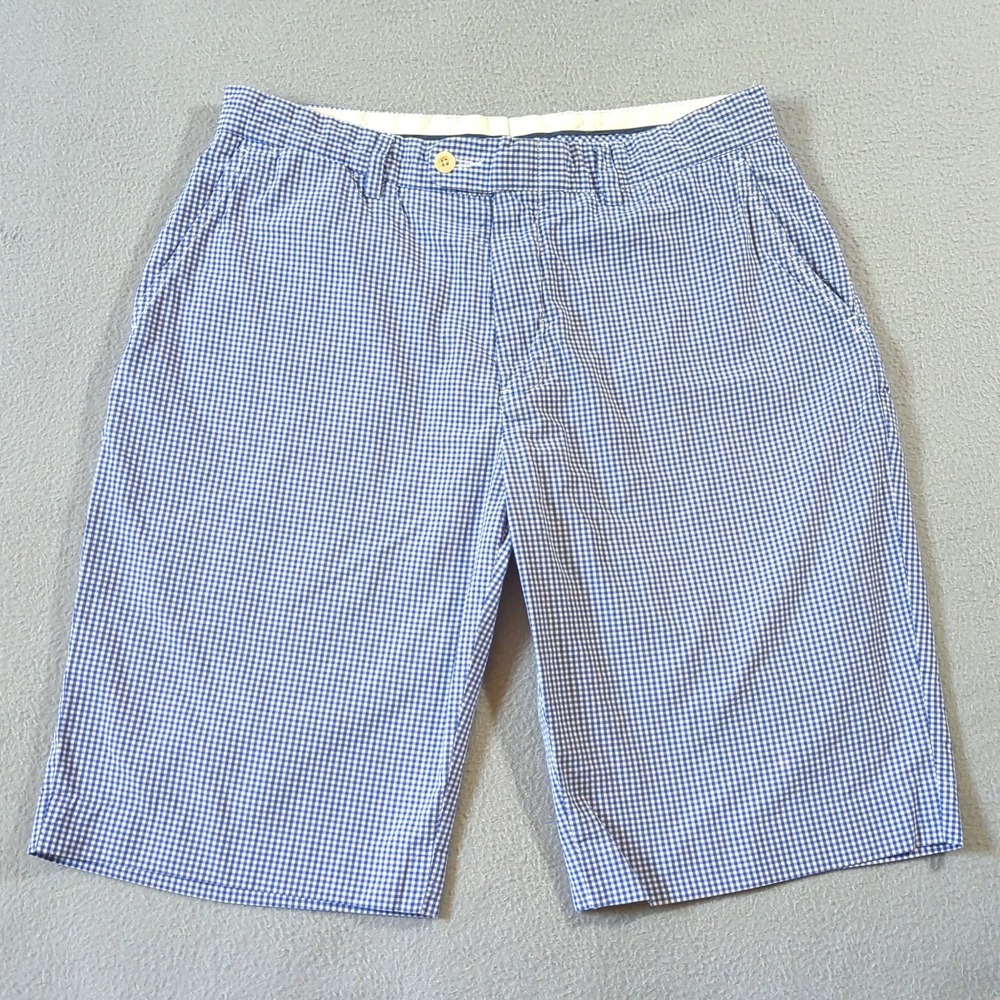 Polo Ralph‎ Lauren Gingham Shorts Mens 34 VTG Blue White Check Cotton Flat Front
